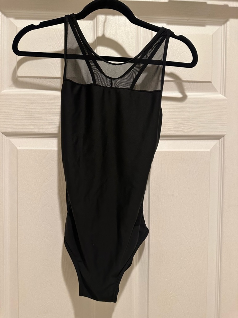 Black Mesh Yoke Leotard Bodysuit